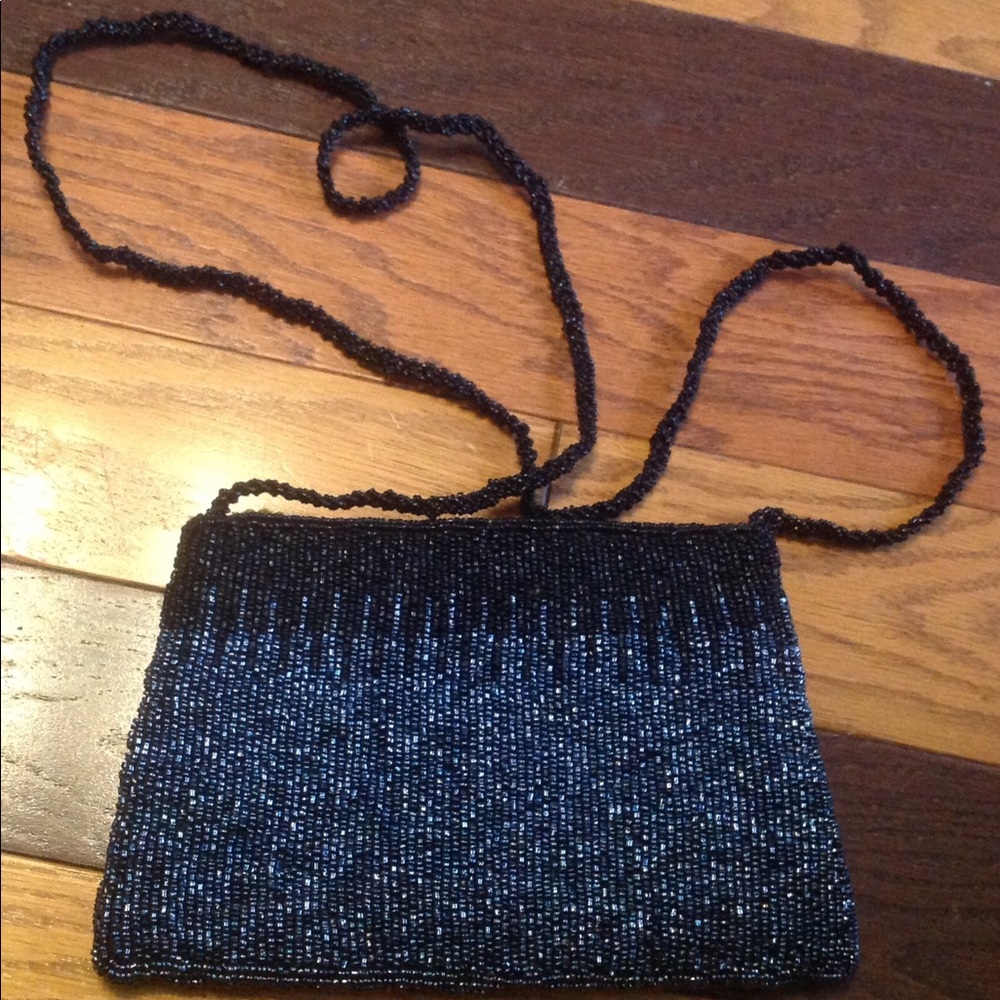 NWOT Hand-beaded gray & black purse bag clutch